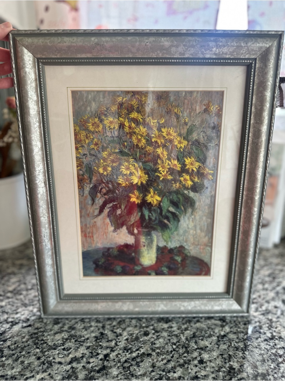 Framed Floral Still Life Print with Yellow Blooms
